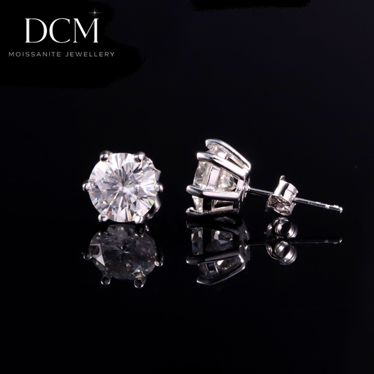 DCM “SIXFROST” VVS Moissanite 6-Prong Stud Earrings  S925 Sterling Silver