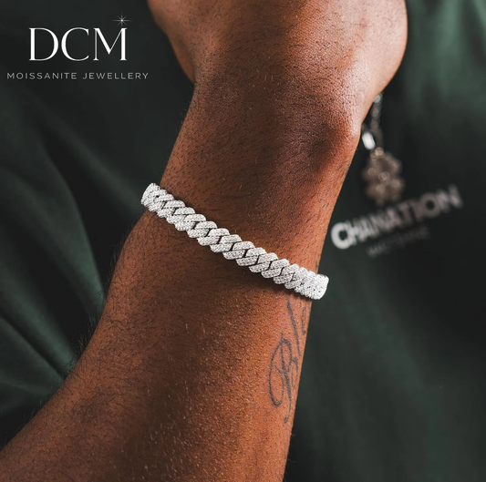 DCM “GOLDCORE” VVS Moissanite Wide Gold-Plated Iced Cuban Bracelet