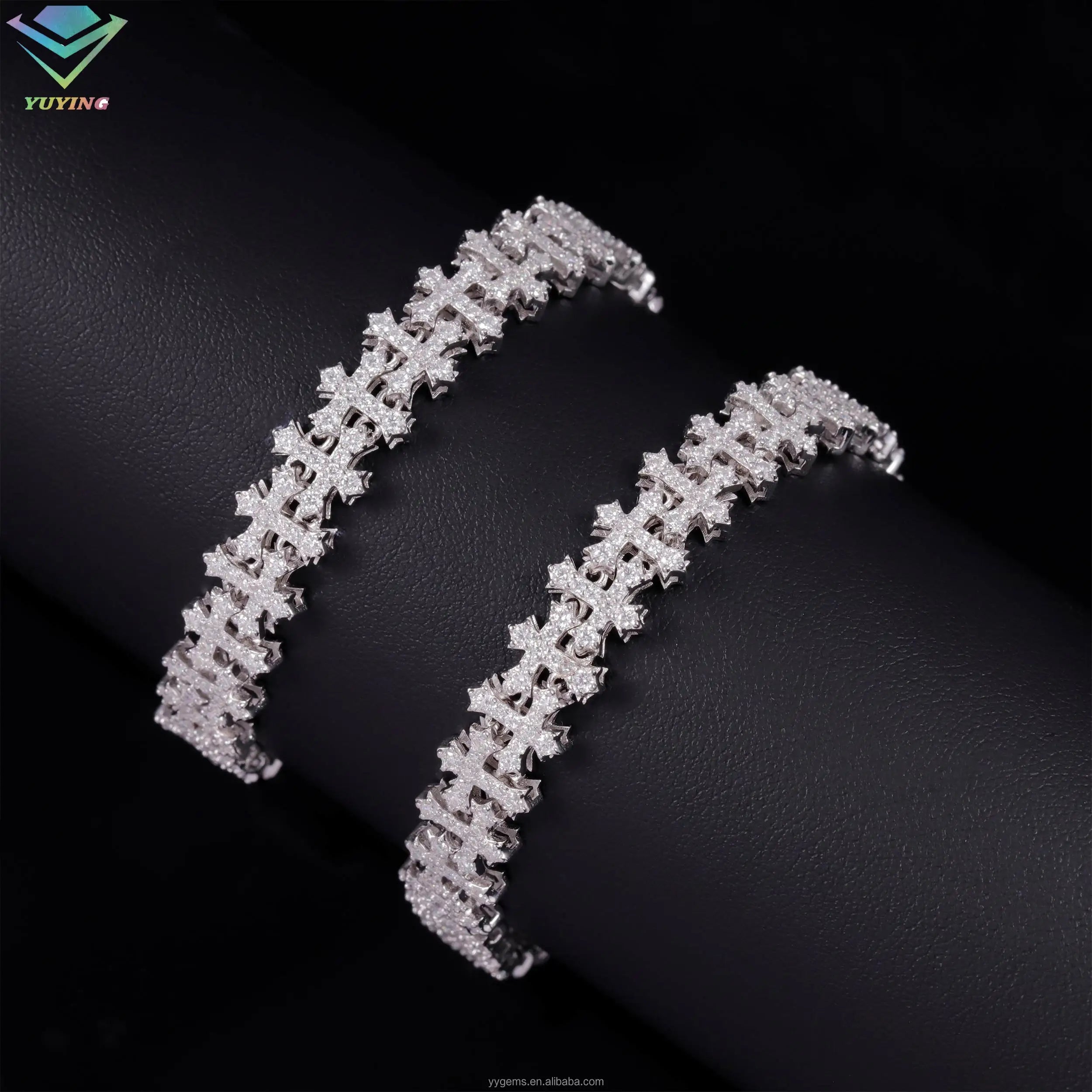 New Design 925 Silver Hiphop Bracelet Pass Diamond Tester D Color VVS Moissanite Cross Pattern Ice Out Diamond Charm Bracelet-2