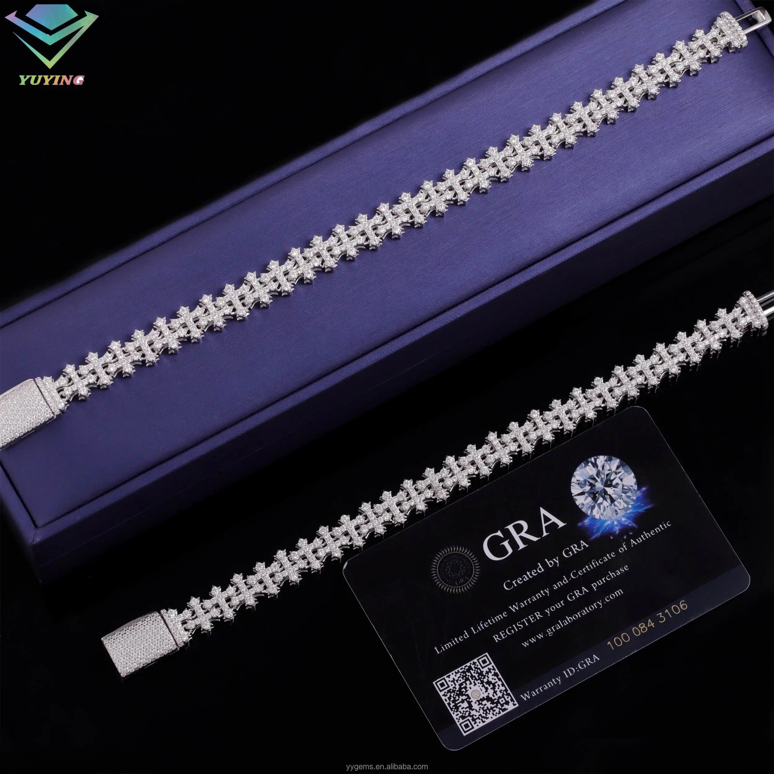 New Design 925 Silver Hiphop Bracelet Pass Diamond Tester D Color VVS Moissanite Cross Pattern Ice Out Diamond Charm Bracelet-3
