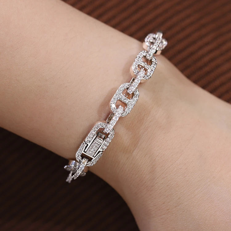 Box Shape 925 Solid Silver Vvs GRA Moissanite Diamond Bracelet Cuban Link Bracelet for Women/mens Fine Jewelry-1