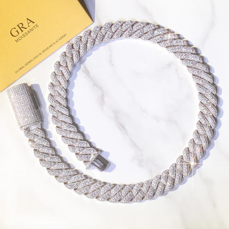 13mm 15mm 18mm Mens Jewelry 925 Silver Cuban Link Chain Iced Out Vvs Moissanite Diamond Necklace Link Bracelet Hiphop Jewelry-4