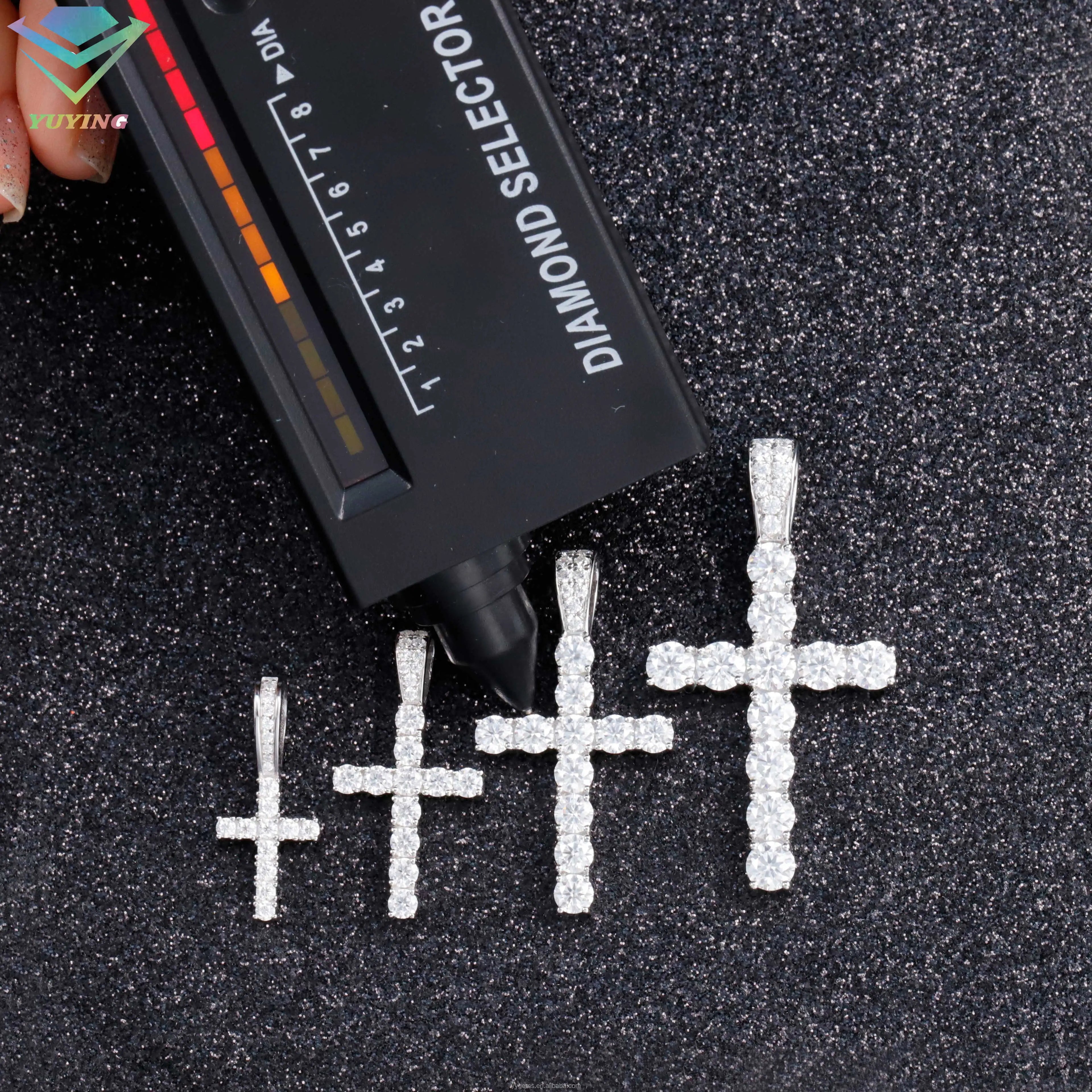 Ready to Ship Cross Pendant 2mm 3mm 4mm 5mm 925 Silver Pass Tester VVS Moissanite Diamond Cross Pendant for Chain-3