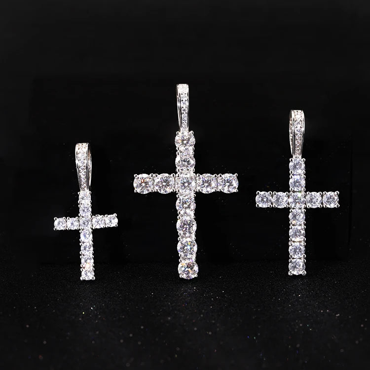 Ready to Ship Cross Pendant 2mm 3mm 4mm 5mm 925 Silver Pass Tester VVS Moissanite Diamond Cross Pendant for Chain-0