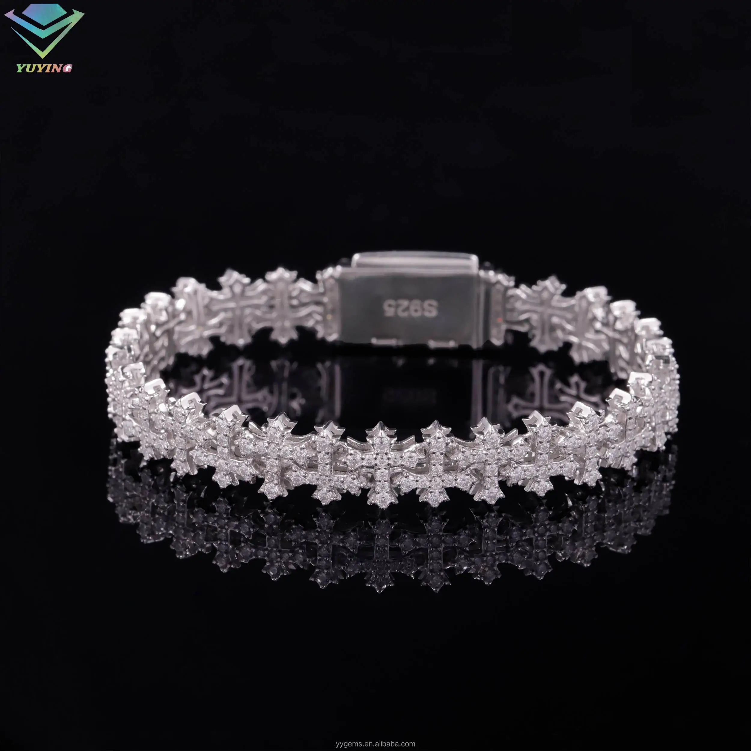 New Design 925 Silver Hiphop Bracelet Pass Diamond Tester D Color VVS Moissanite Cross Pattern Ice Out Diamond Charm Bracelet-0