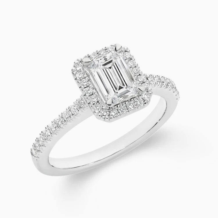 Fine Jewelry 1ct D Color Emerald Cut Moissanite Halo Ring 18K White Gold Moissanite Jewelry Wedding Engagement Ring-2