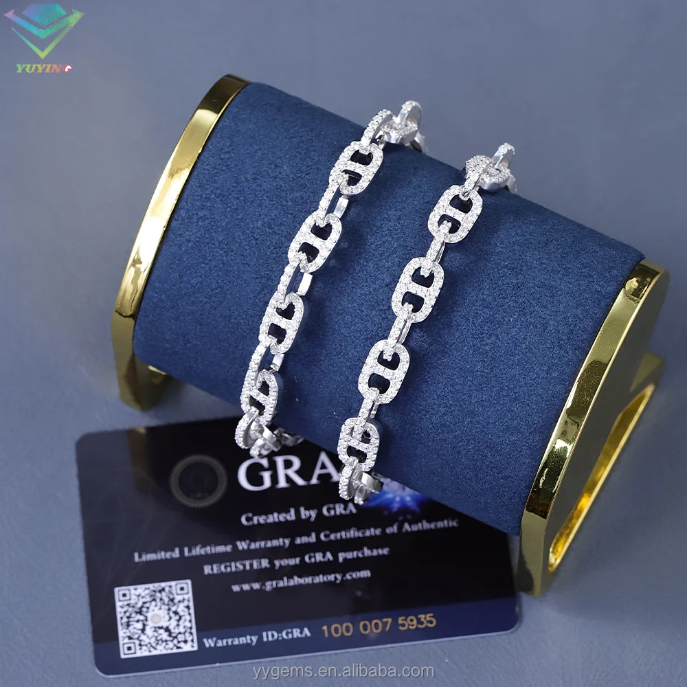 Box Shape 925 Solid Silver Vvs GRA Moissanite Diamond Bracelet Cuban Link Bracelet for Women/mens Fine Jewelry-0